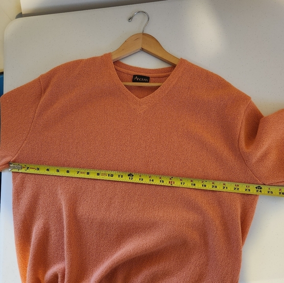 Vintage 90s Orange Knit Lightweight Sweater V-Neck Peru Alpaca Mens Size Medium - Picture 10 of 12